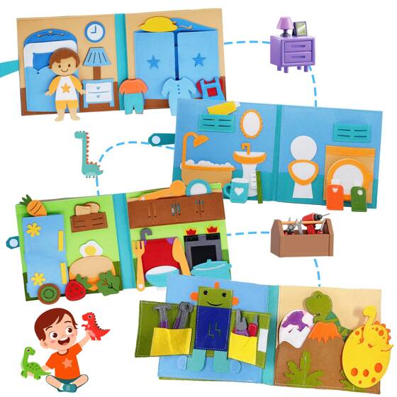 Montessori Felt Busy Book – Daily House Activity Story Book Blue - Image 4