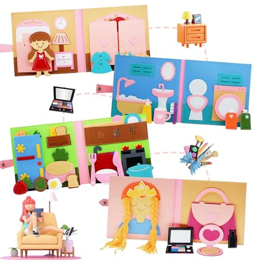Montessori Felt Busy Book – Daily House Activity Story Book Pink - Image 3