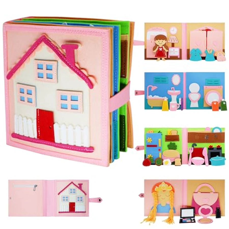 Montessori Felt Busy Book – Daily House Activity Story Book Pink - Image 2