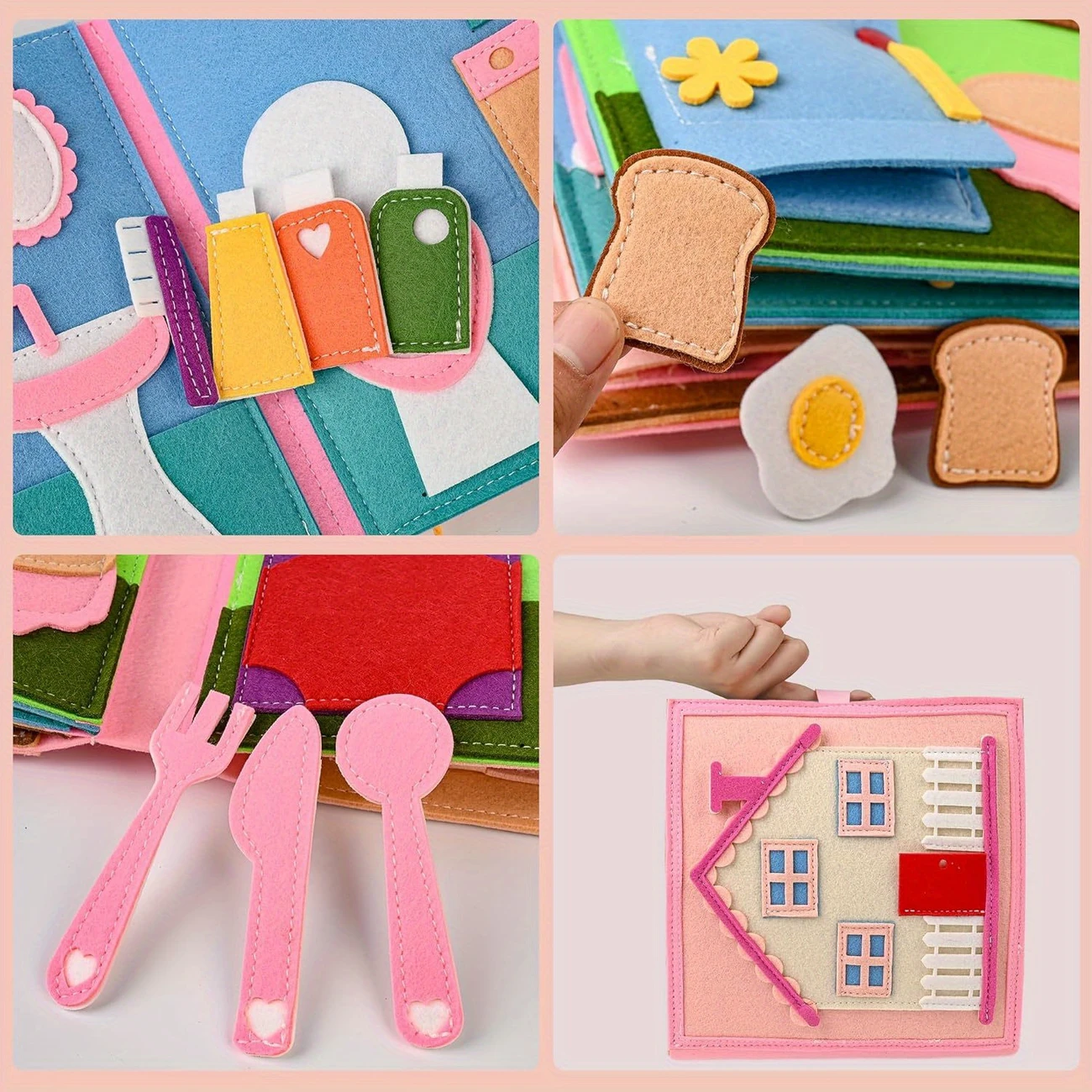 Montessori Felt Busy Book – Daily House Activity Story Book Pink - Image 4